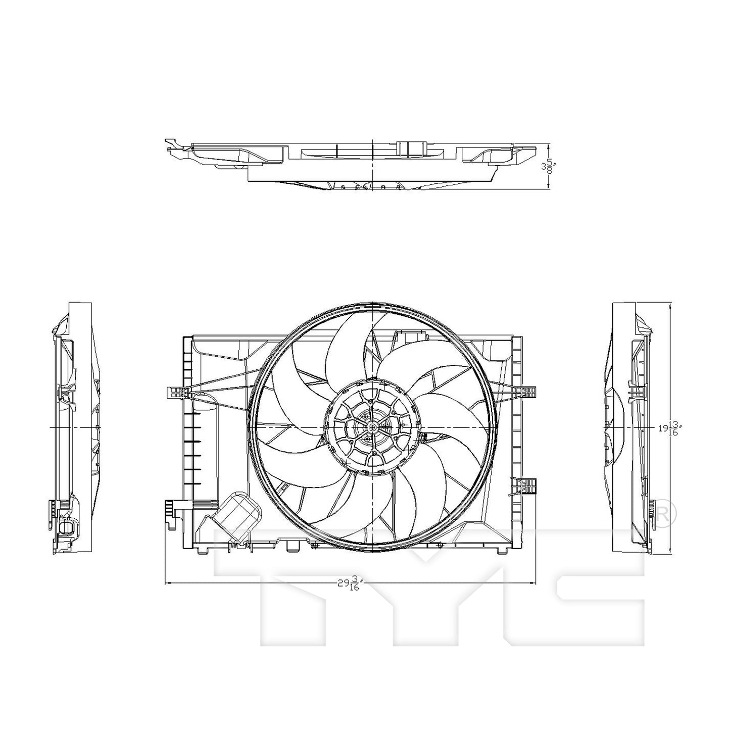 TYC Cooling Fan Assembly for Mercedes-Benz C55 AMG 2005-2006 OEM # 203 500 01 93