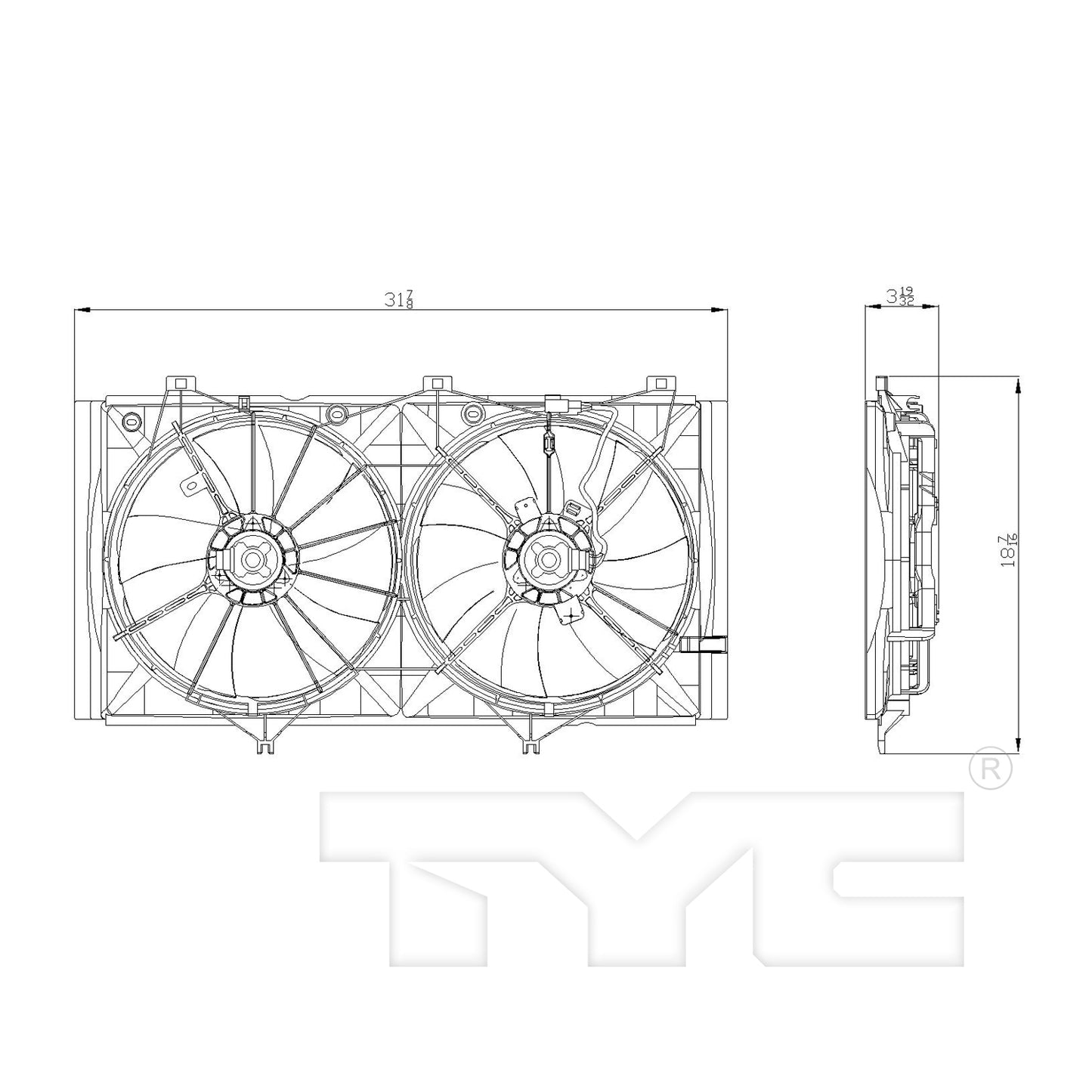 TYC Cooling Fan Assembly for Toyota Venza 2009-2015 wo Tow OEM # 16361-0V400