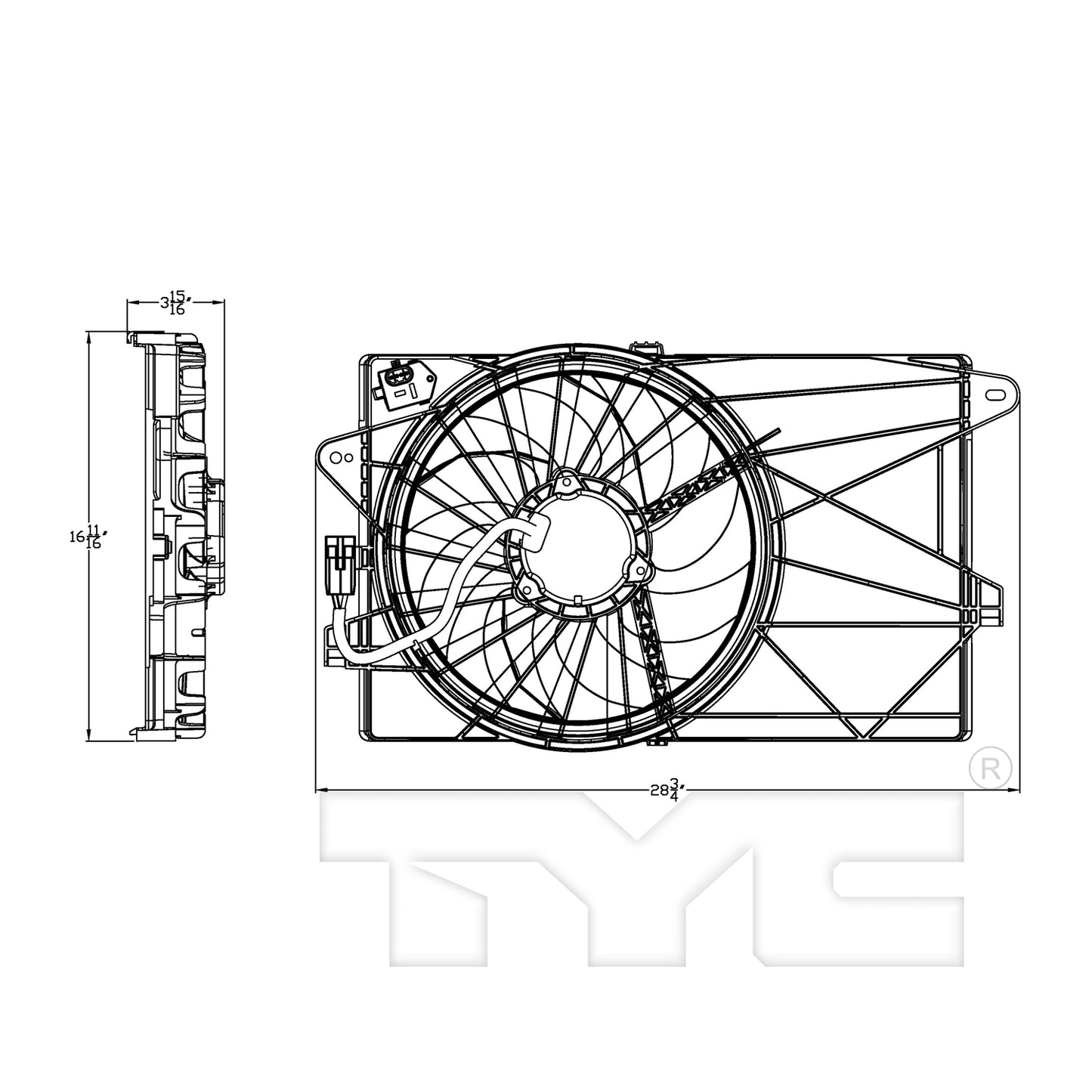 TYC Cooling Fan Assembly for Fiat 500 2012-2019 Type 1 OEM # 68073673AA