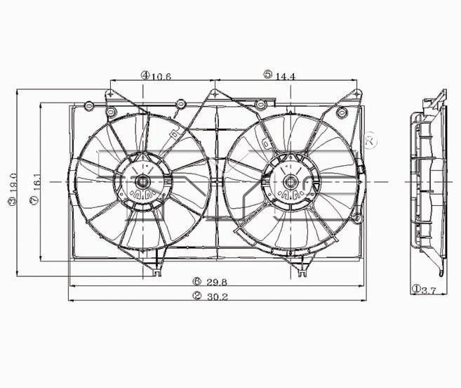 TYC Cooling Fan Assembly for Lexus ES300 2002-2003 OEM # 16361-0A121