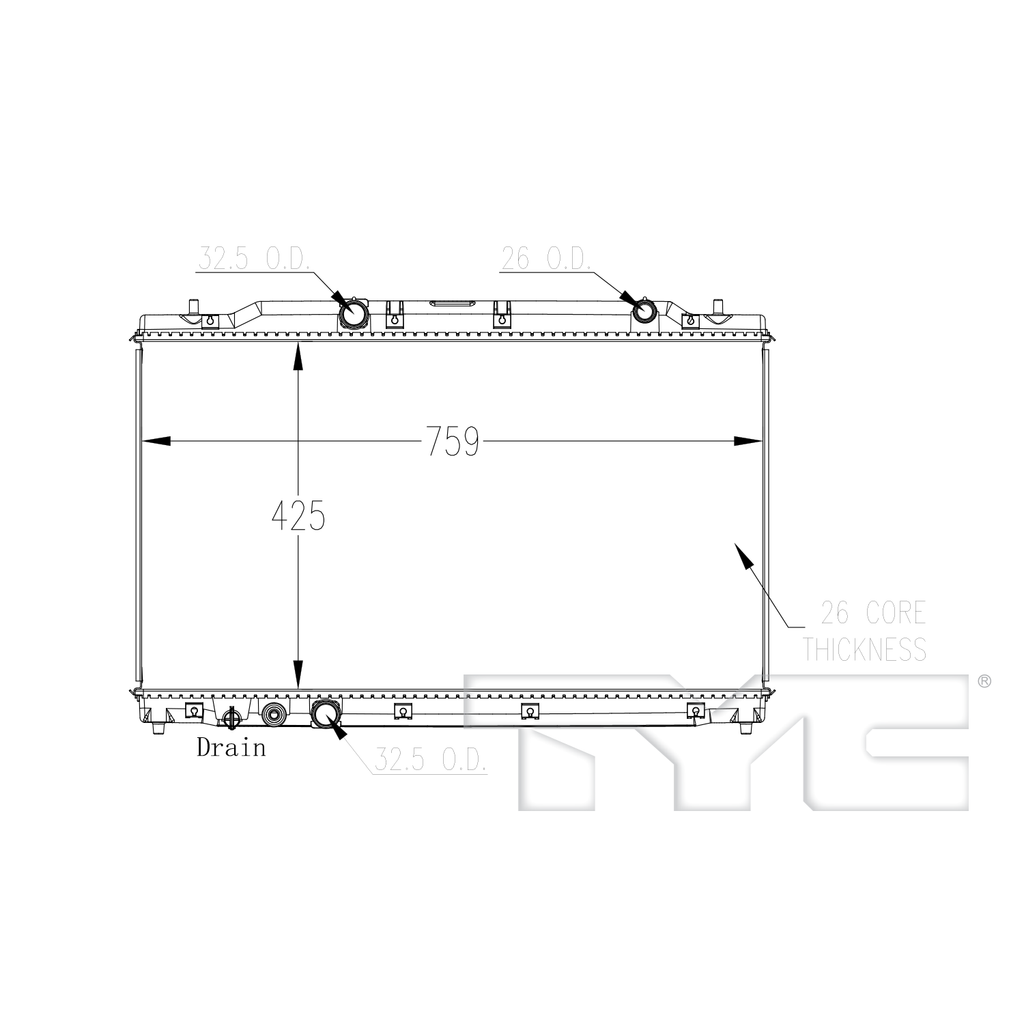 Honda Radiator with OEM #  19010-68A-A01 TYC #  13946