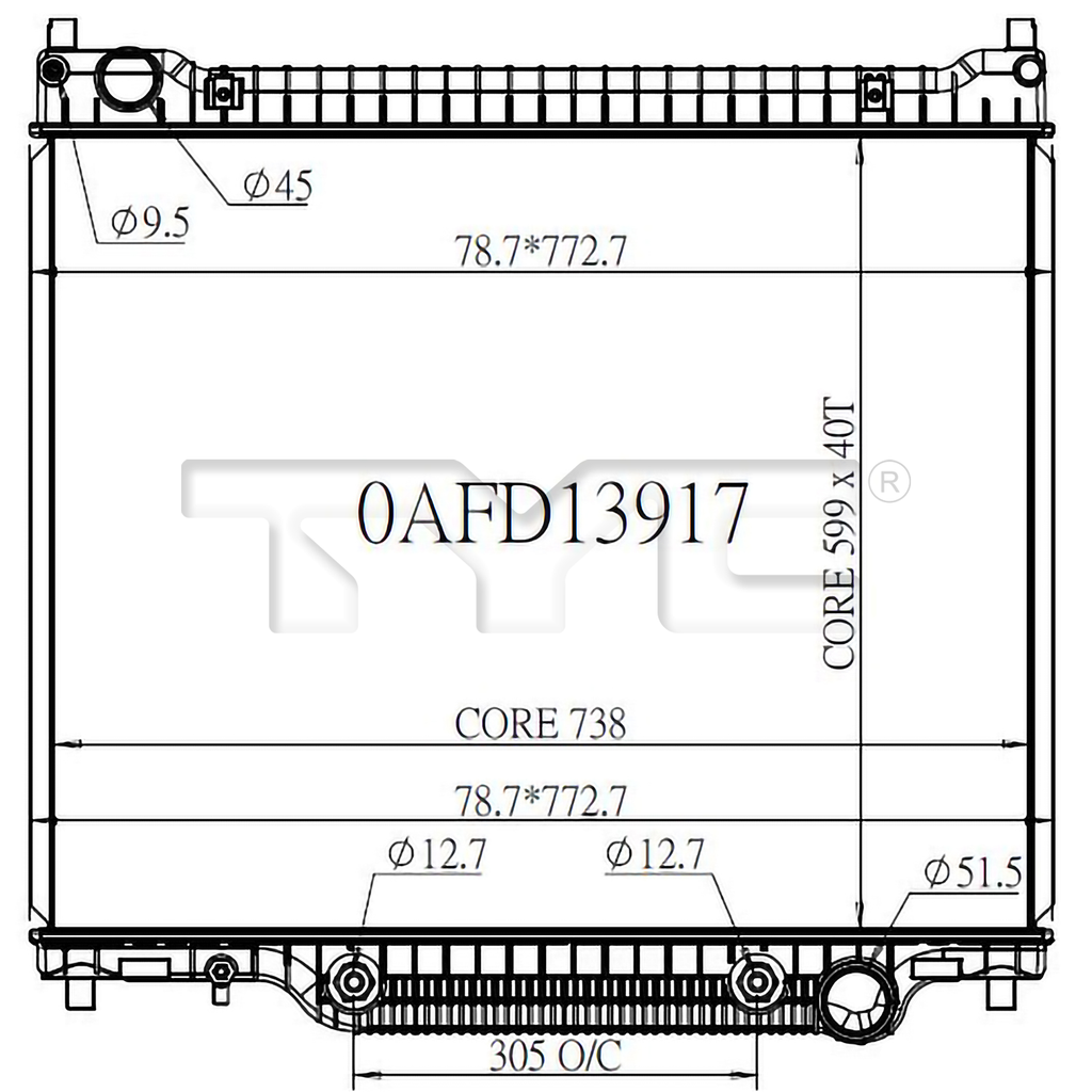 Ford Radiator with OEM #  HC2Z 8005A TYC #  13917