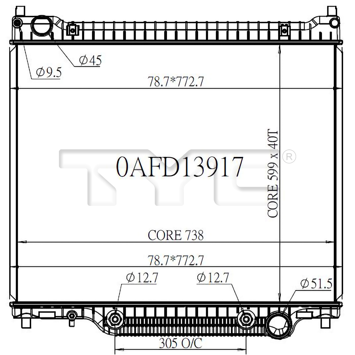 Ford Radiator with OEM #  HC2Z 8005A TYC #  13917