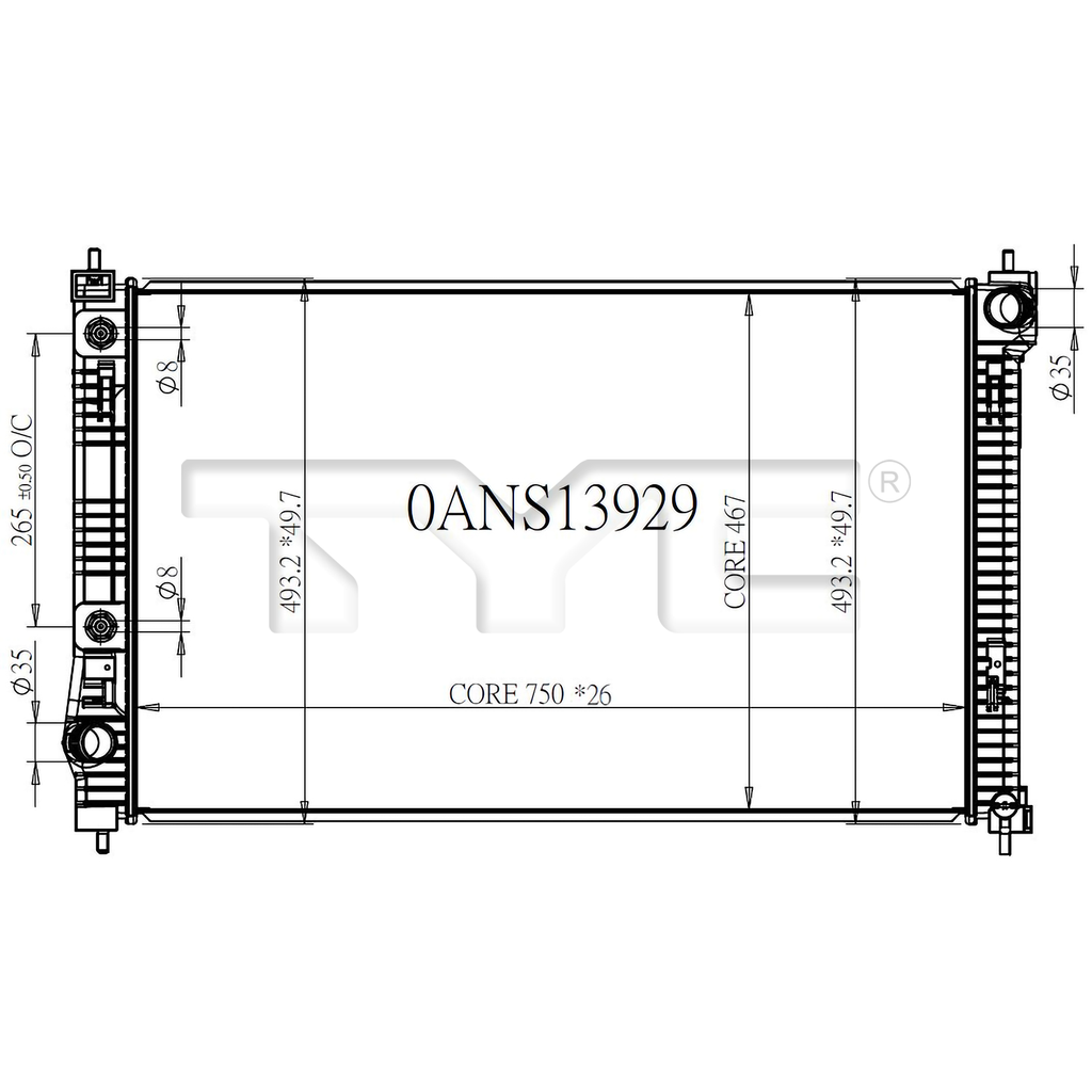 Nissan Radiator with OEM #  21460-6RA0B TYC #  13929