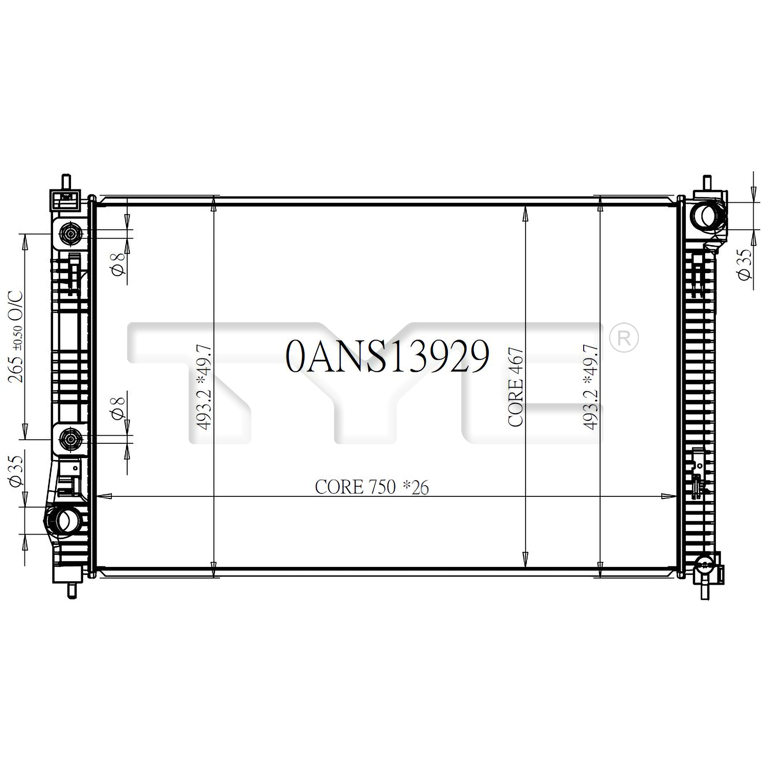 Nissan Radiator with OEM #  21460-6RA0B TYC #  13929