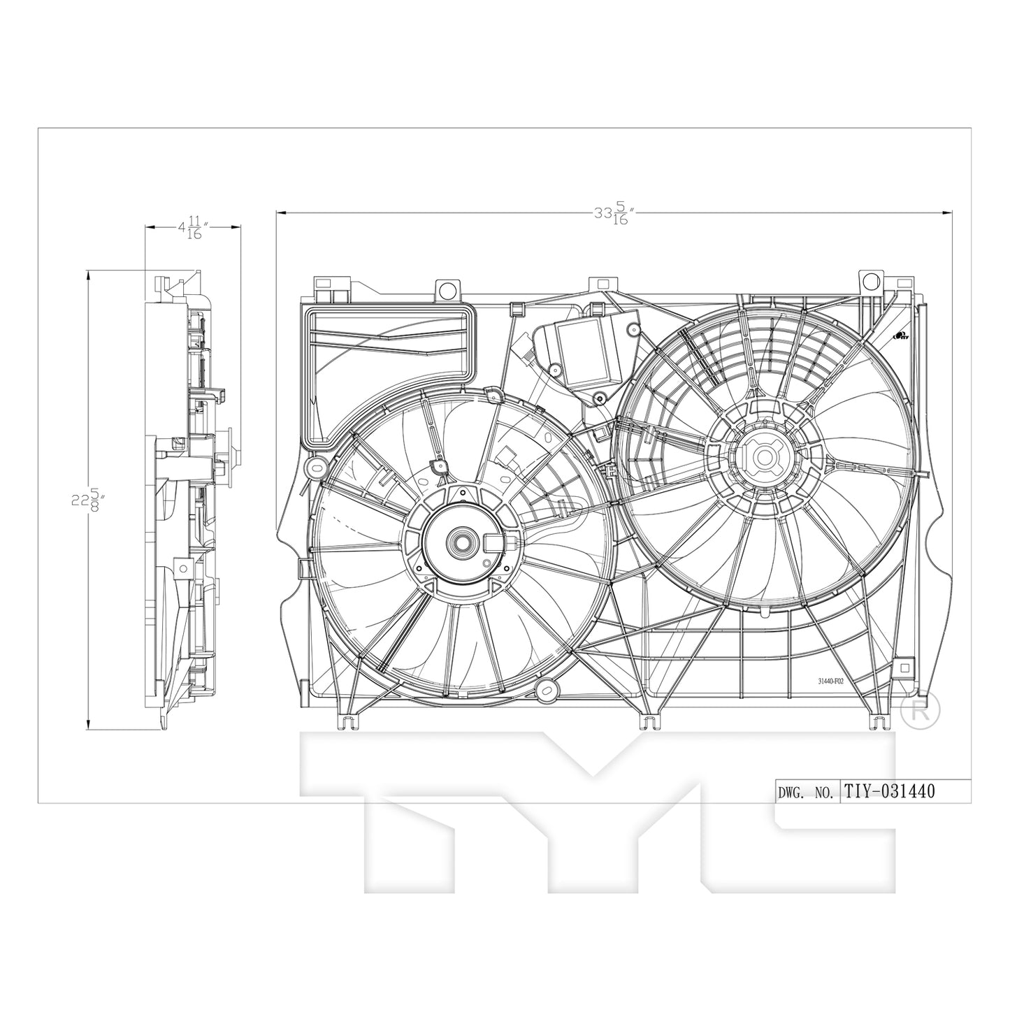 TYC Cooling Fan Assembly for Lexus RX350 2016-2022 w/o TOC OEM # 16361-31470