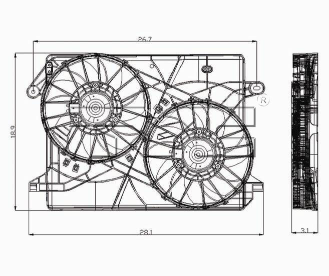 TYC Cooling Fan Assembly for Chrysler 300 2005-2009 w/ Dual Fans OEM # 5137713AA