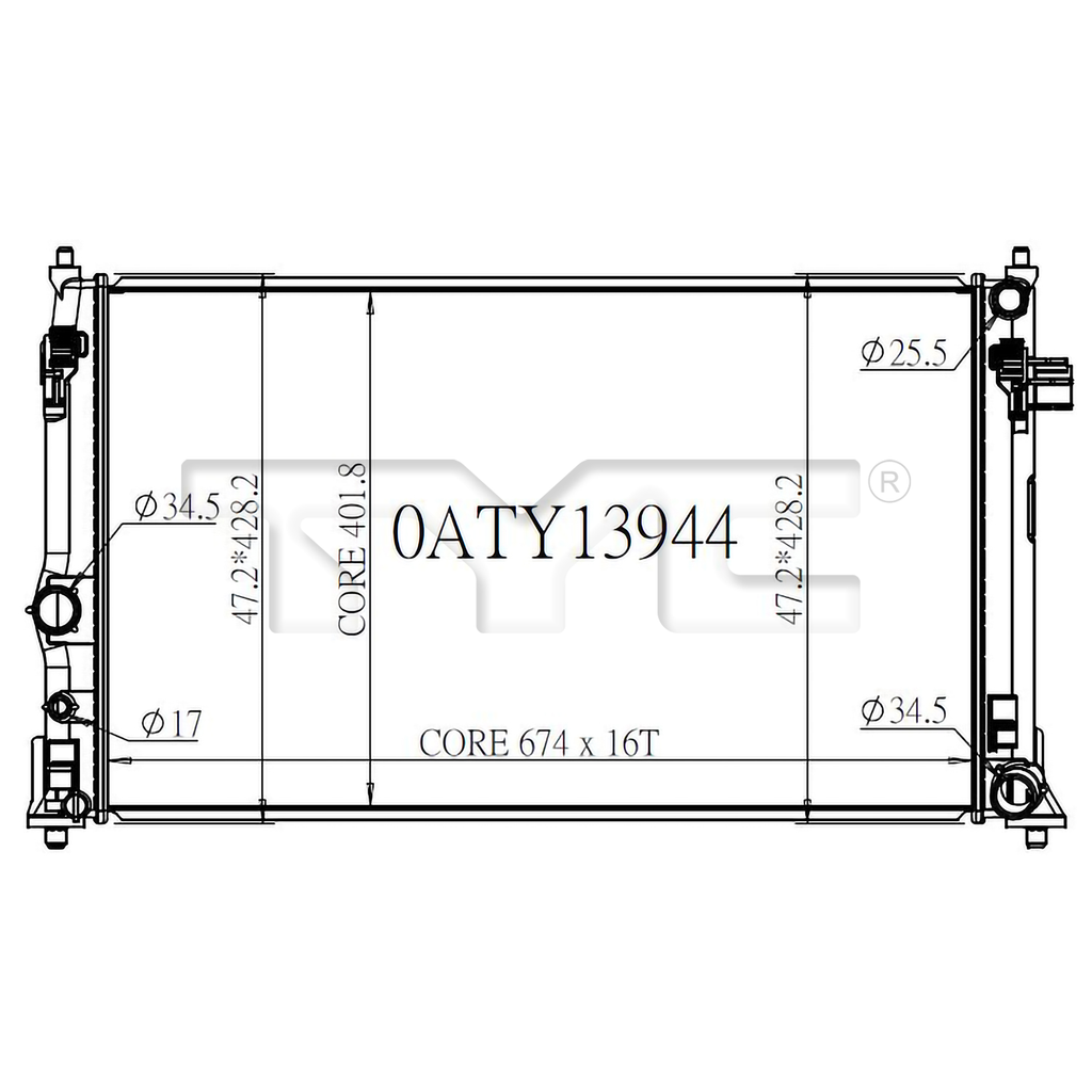 Toyota Radiator with OEM #  16400-24380 TYC #  13944