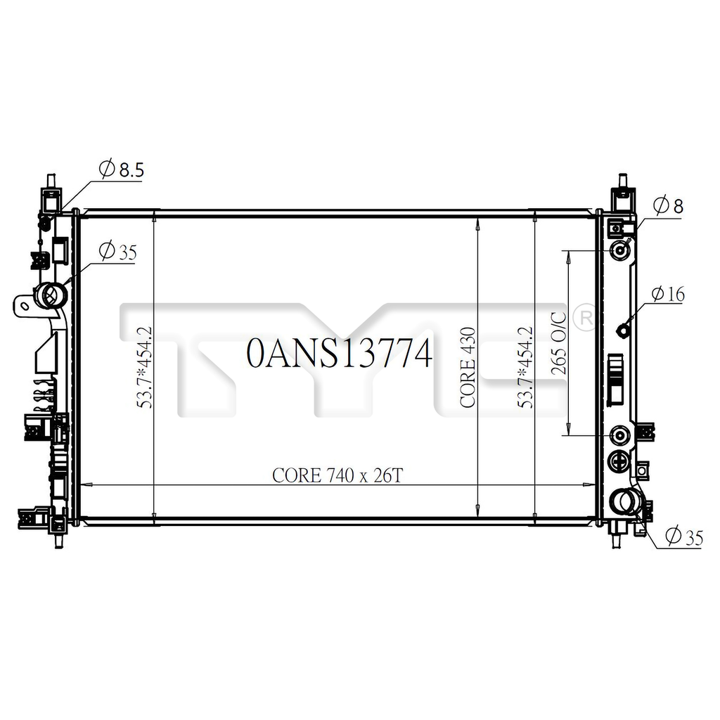 INFINITI Radiator with OEM #  214605NA0A TYC #  13774