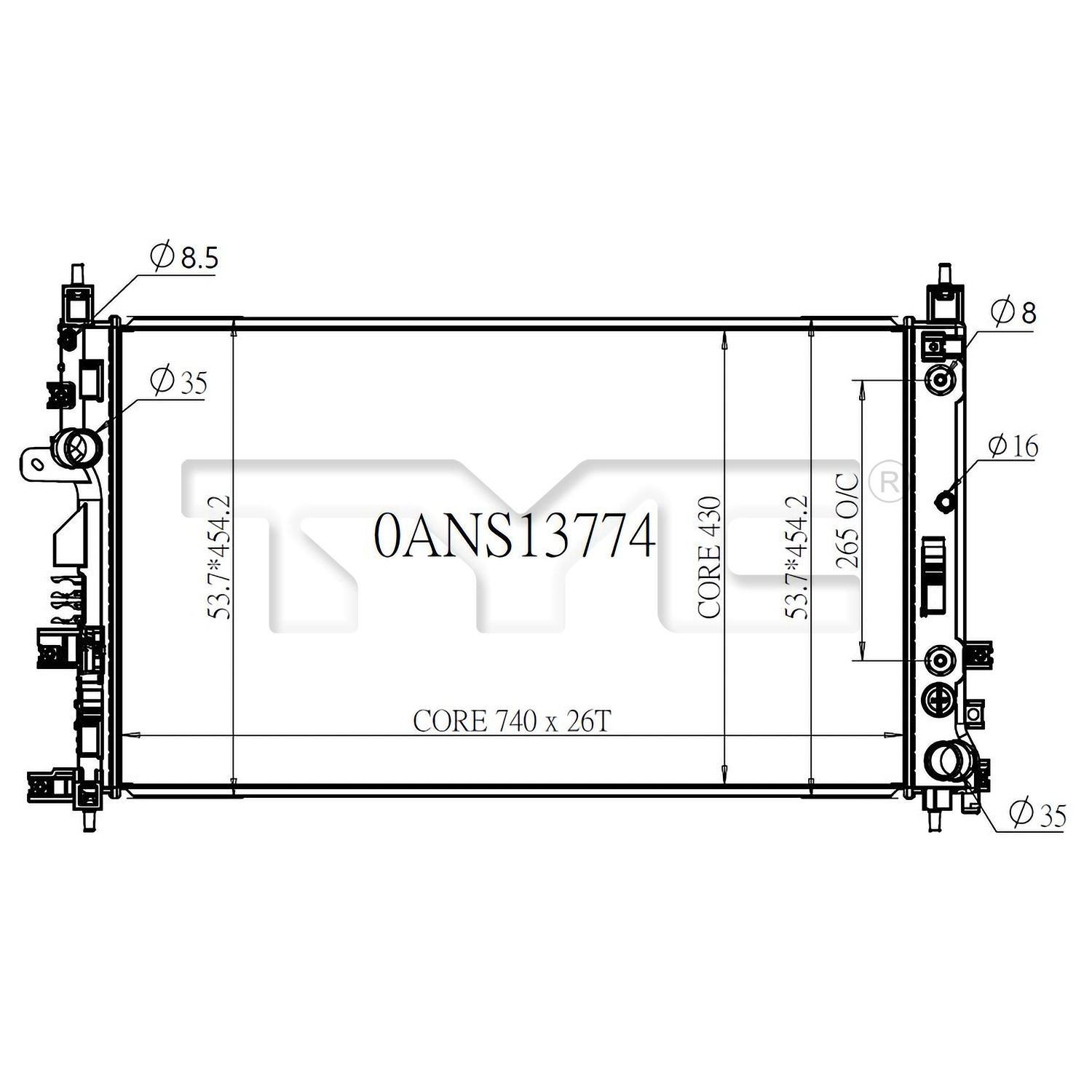 INFINITI Radiator with OEM #  214605NA0A TYC #  13774