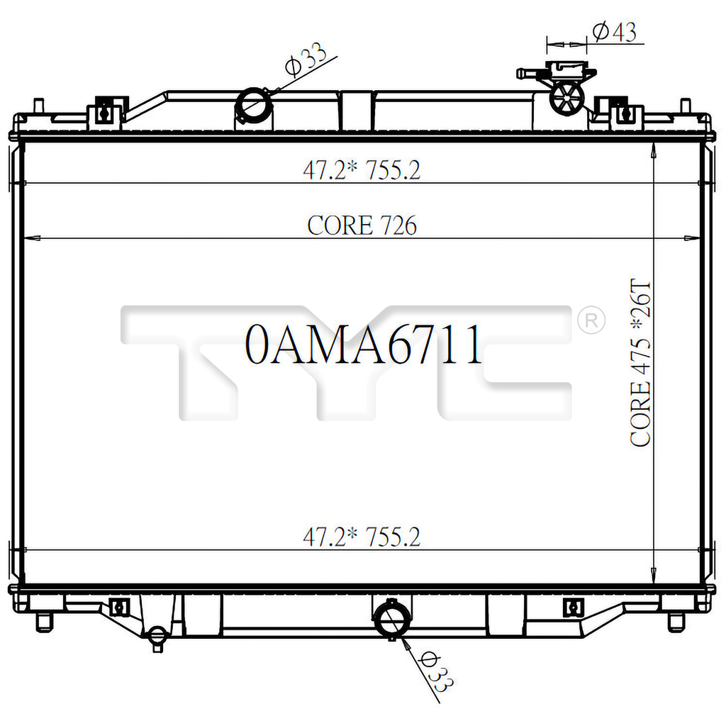 Mazda Radiator with OEM #  PY8V-15-200 TYC #  13622