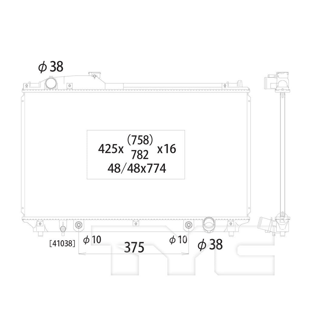 Lexus Radiator with OEM #  16400-50231 TYC #  2418