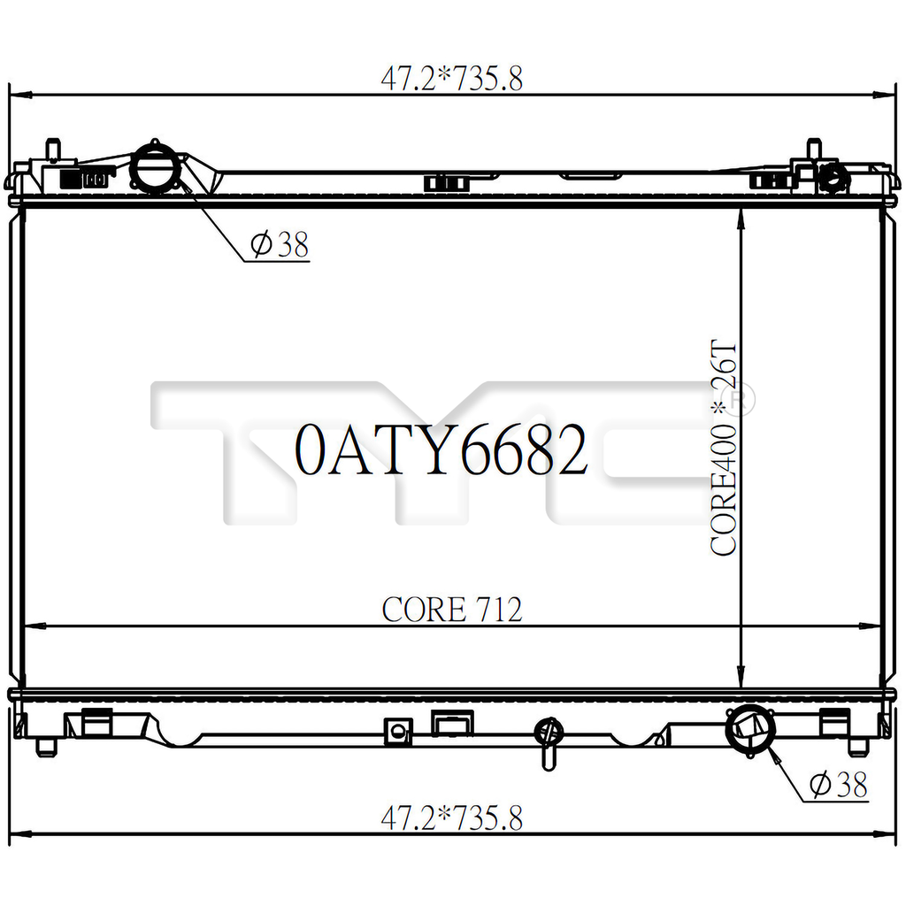 Lexus Radiator with OEM #  16400-36130 TYC #  13612