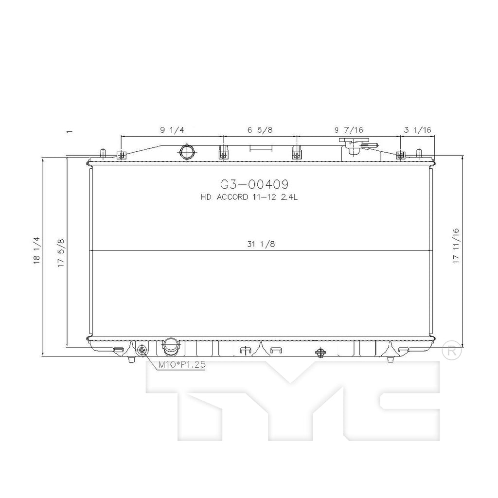 Honda Radiator with OEM #  19010-R40-A61 TYC #  13009