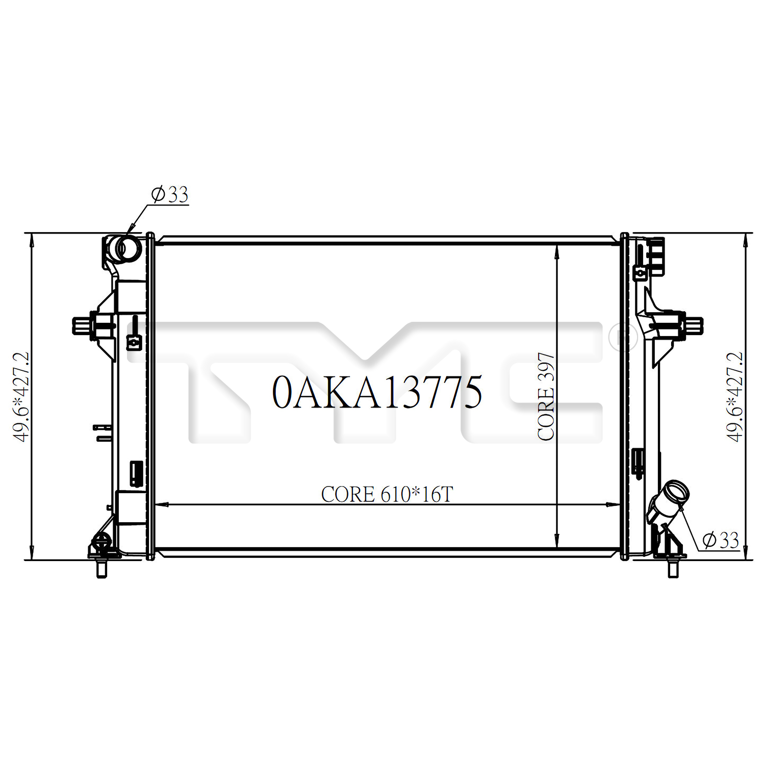 Kia Radiator with OEM #  25310 J7000 TYC #  13775
