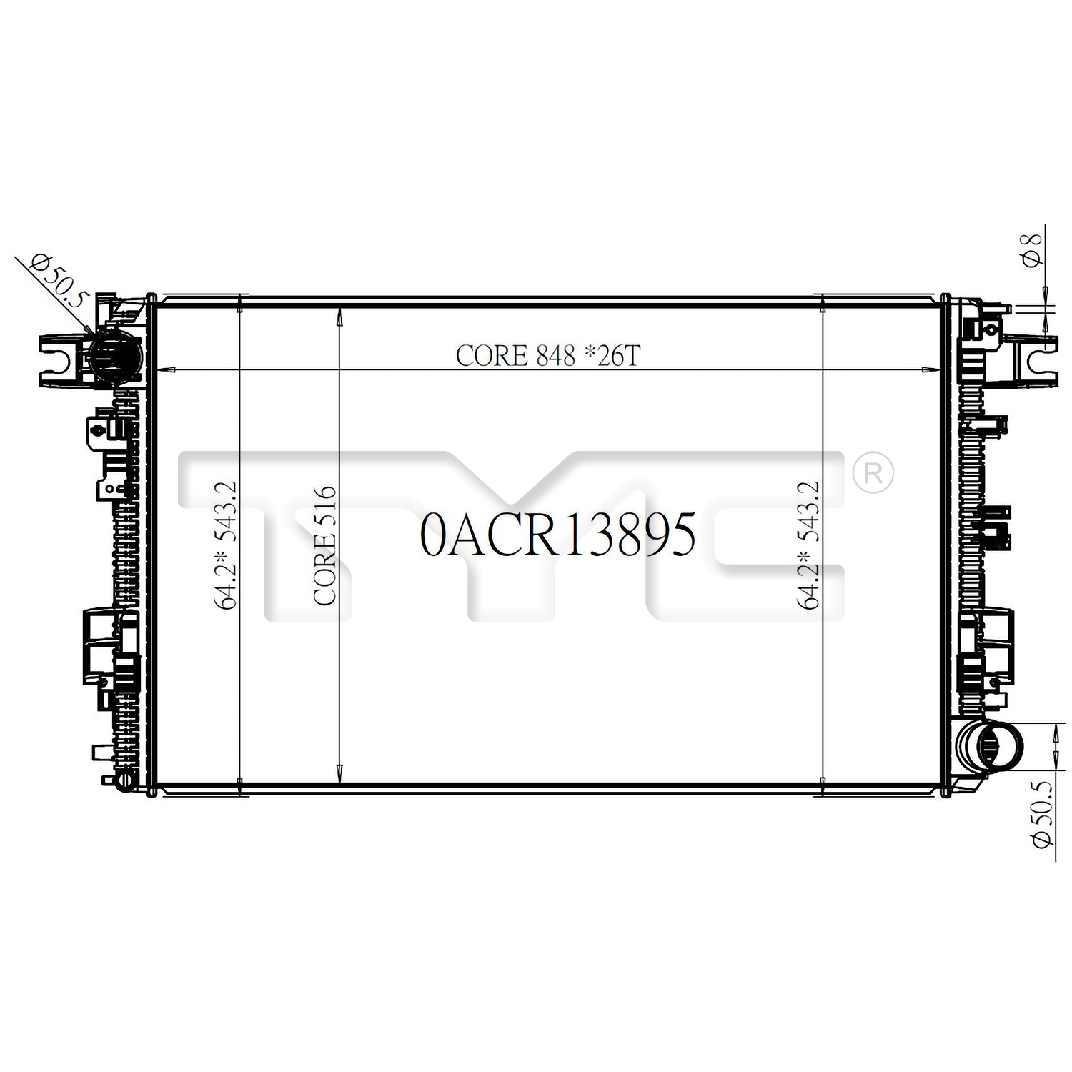 Ram Radiator with OEM #  68322493AA TYC #  13895