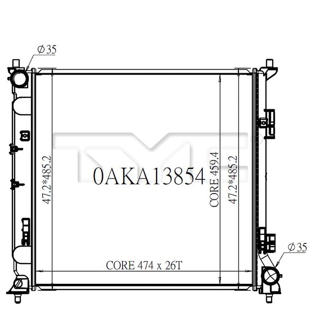 Hyundai Radiator with OEM #  25310-L0000 TYC #  13854