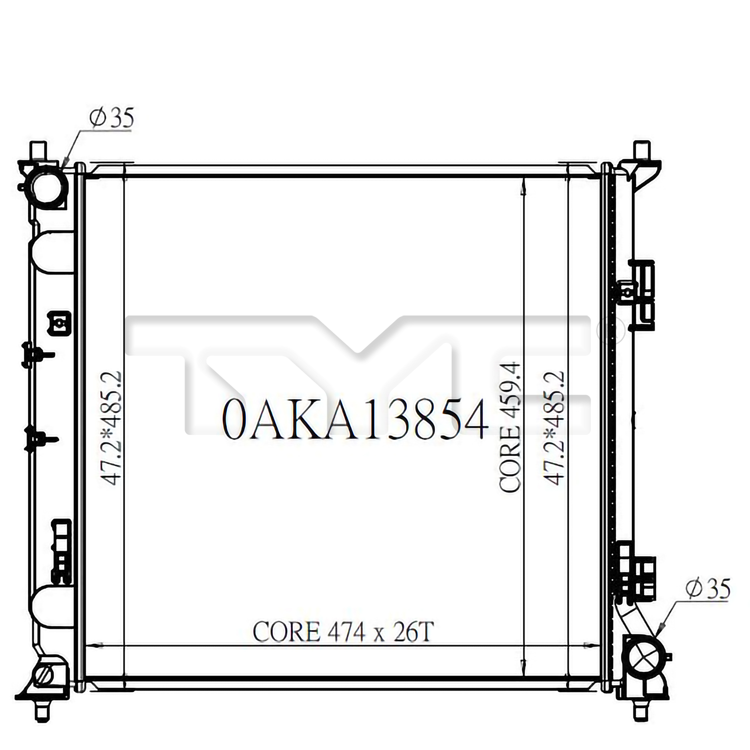 Hyundai Radiator with OEM #  25310-L0000 TYC #  13854