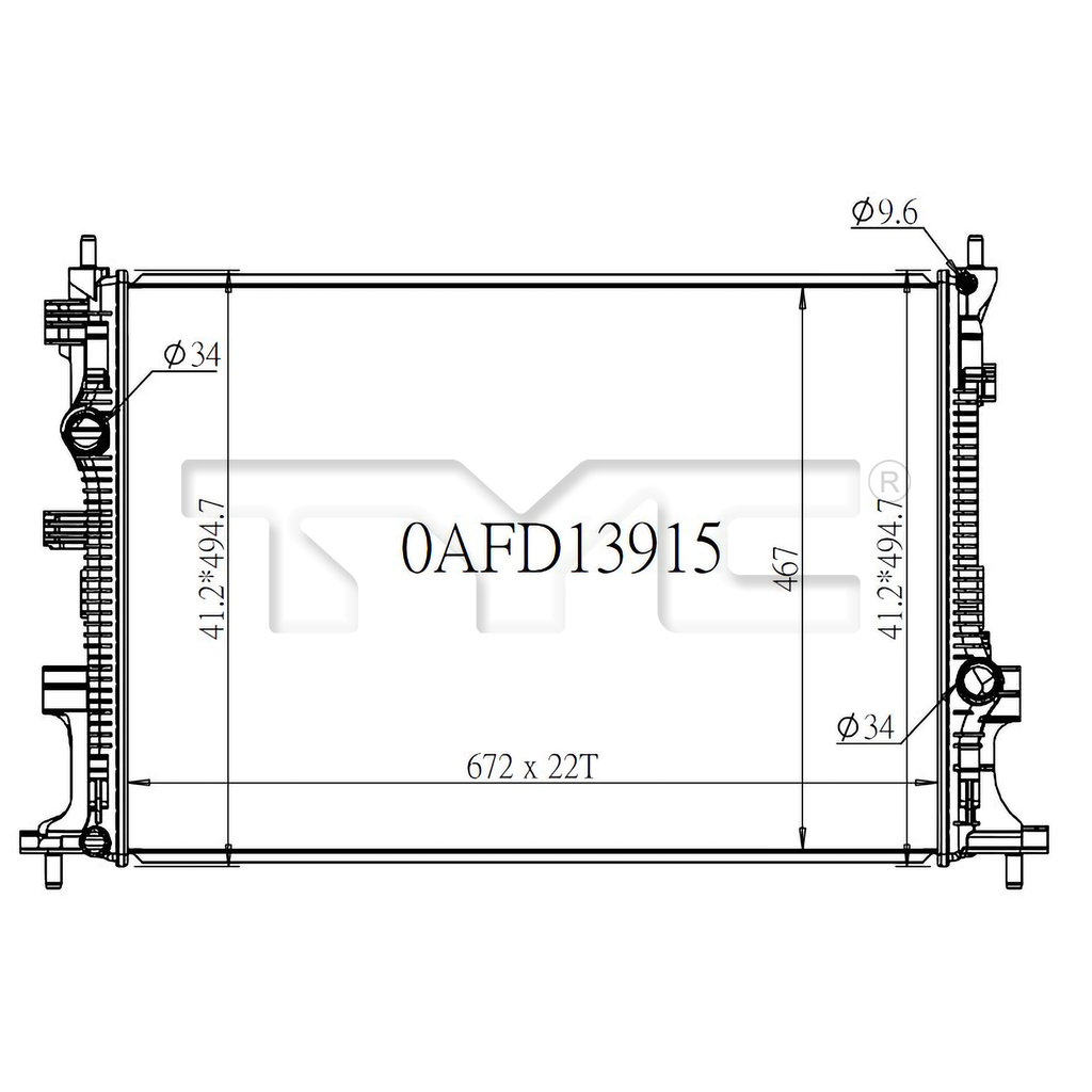 Ford Radiator with OEM #  LX6Z 8005 T TYC #  13915