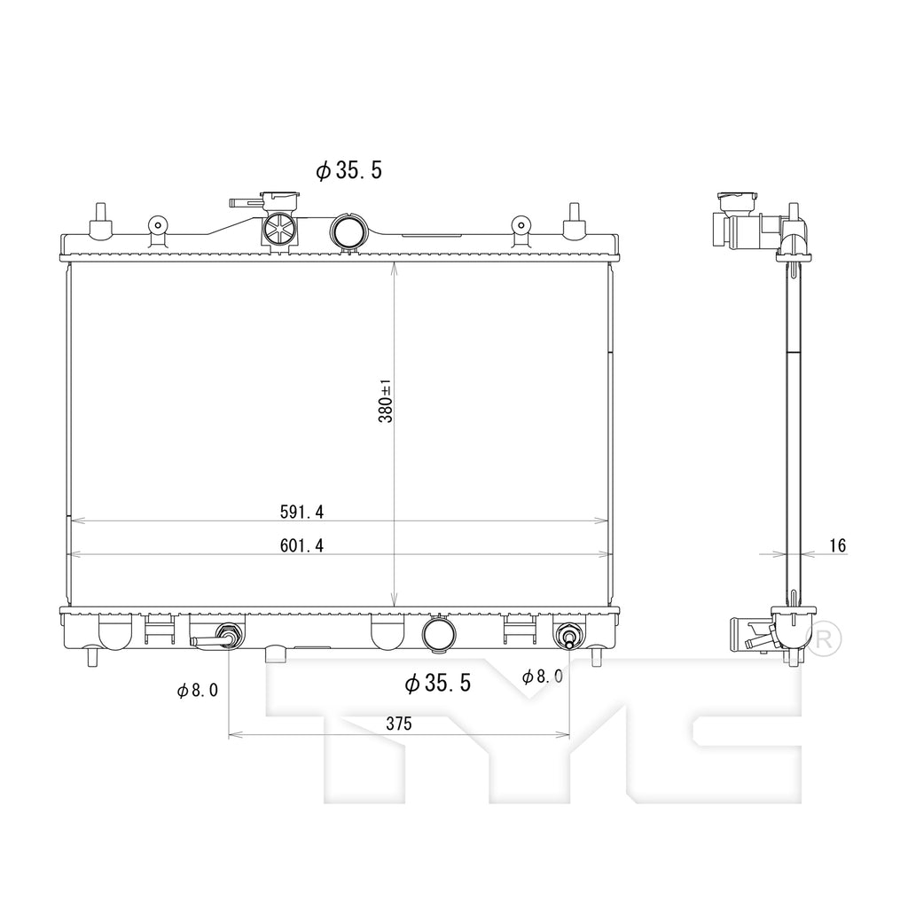 Nissan Radiator with OEM #  21460-ZW40A TYC #  13002