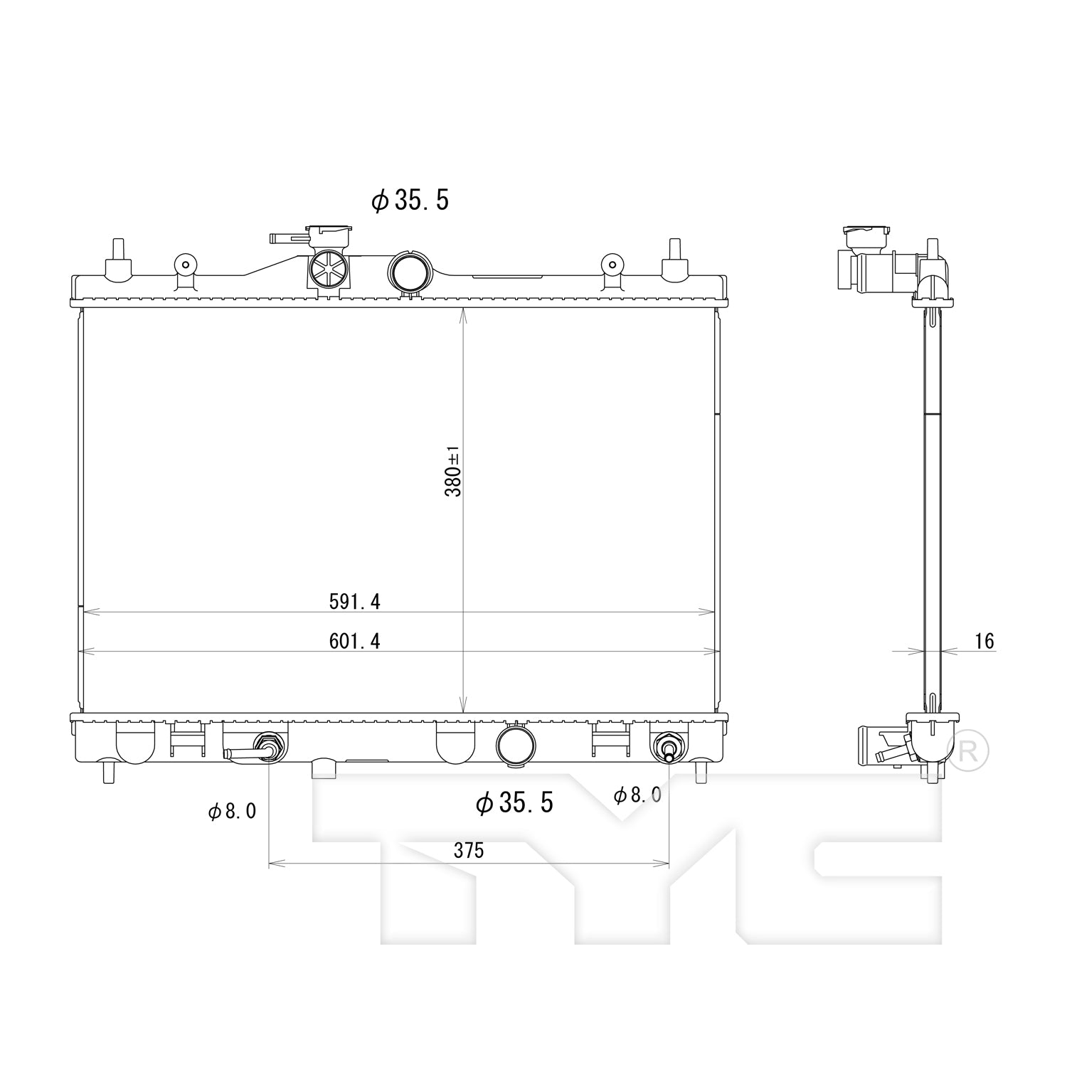 Nissan Radiator with OEM #  21460-ZW40A TYC #  13002