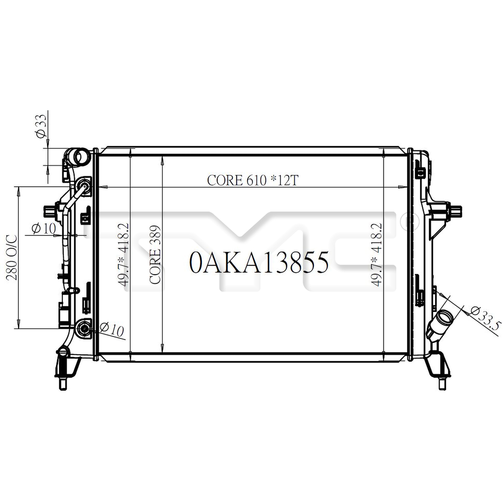Hyundai Radiator with OEM #  25310-J9200 TYC #  13855