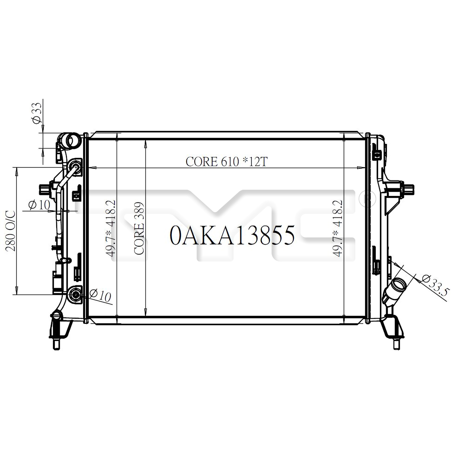 Hyundai Radiator with OEM #  25310-J9200 TYC #  13855