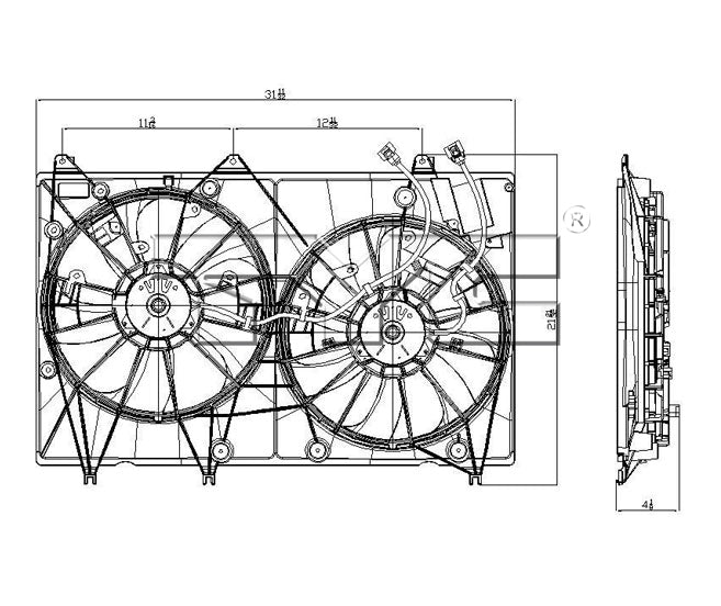 TYC Cooling Fan Assembly for Toyota Highlander 2008-2013 w Tow OEM # 16361-0P170