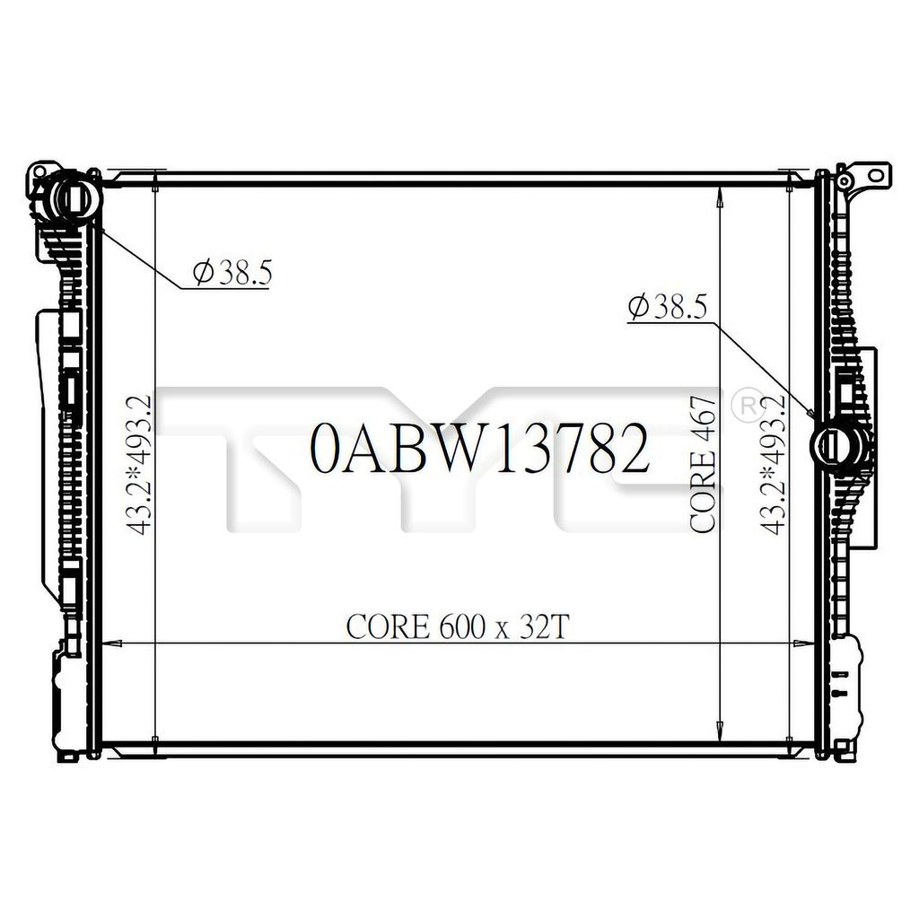 BMW Radiator with OEM #  17 11 8 482 622 TYC #  13782
