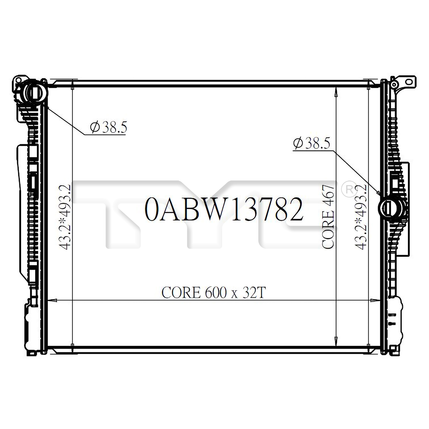 BMW Radiator with OEM #  17 11 8 482 622 TYC #  13782