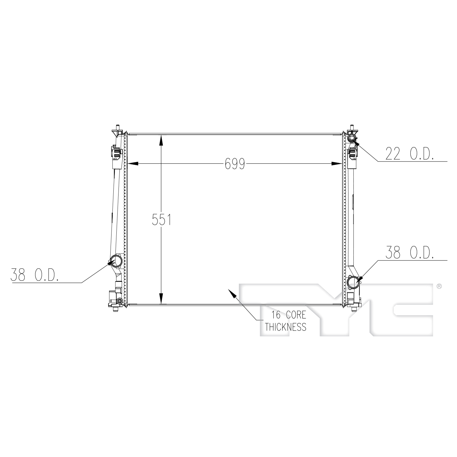 Lexus Radiator with OEM #  16400-F0110 TYC #  13982