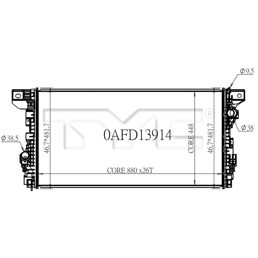 Ford Lincoln Radiator with OEM #  ML3Z 8005 B TYC #  13914